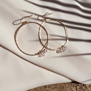 HERKIMER DIAMOND HOOP Earrings 14k Gold Fill, Statement Hoops zdjęcie 3