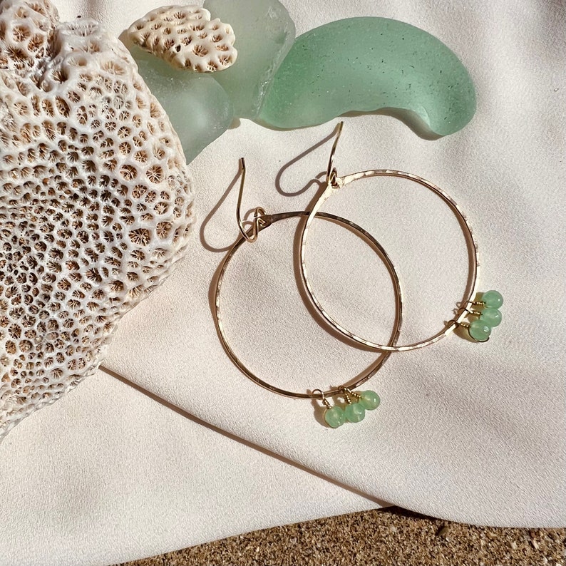 JADE HOOP EARRINGS 14k Gold Fill, Statement Hoops image 5