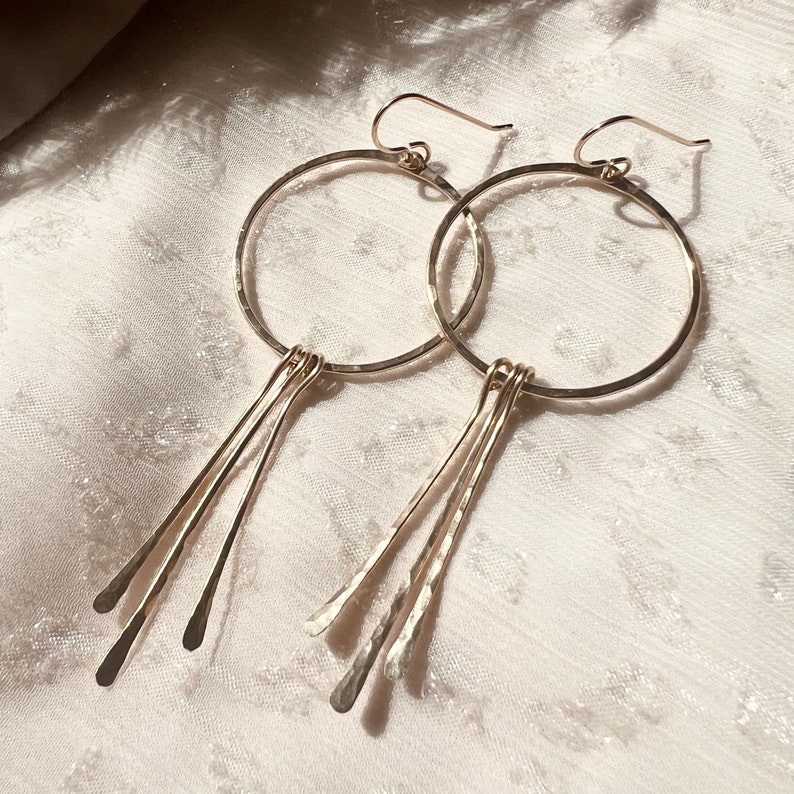 FRINGE HOOP EARRINGS 14k Gold Fill, Sterling Silver, Statement Earrings, Tassel Earrings image 3