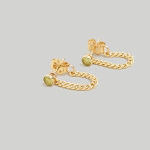 GREEN STUD EARRINGS | Peridot Earrings, Gold Chain Detail