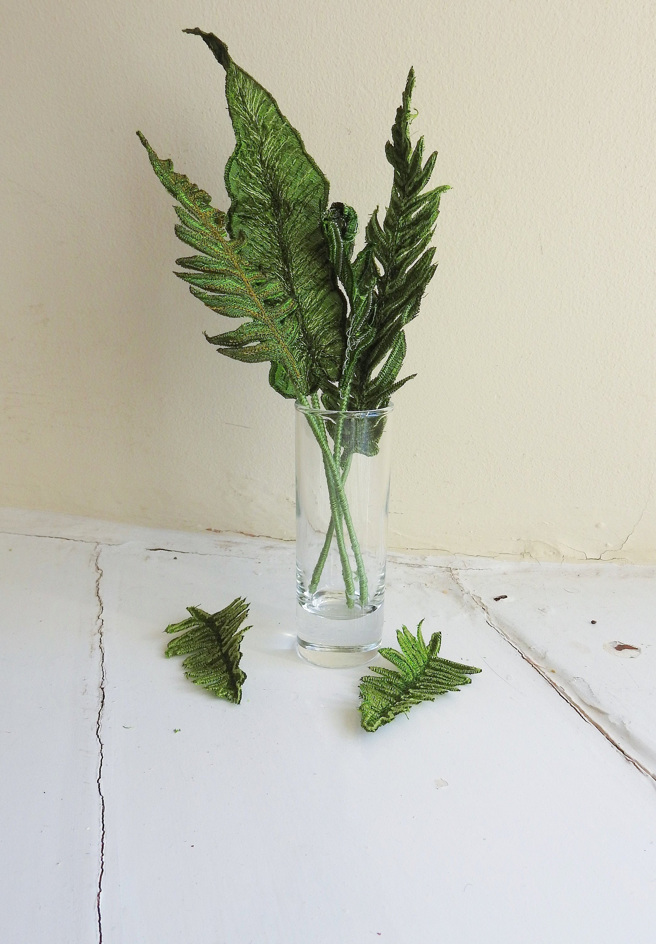 Embroidered Silk Fern Leaf Stems Fern Single Stems Botanical Etsy