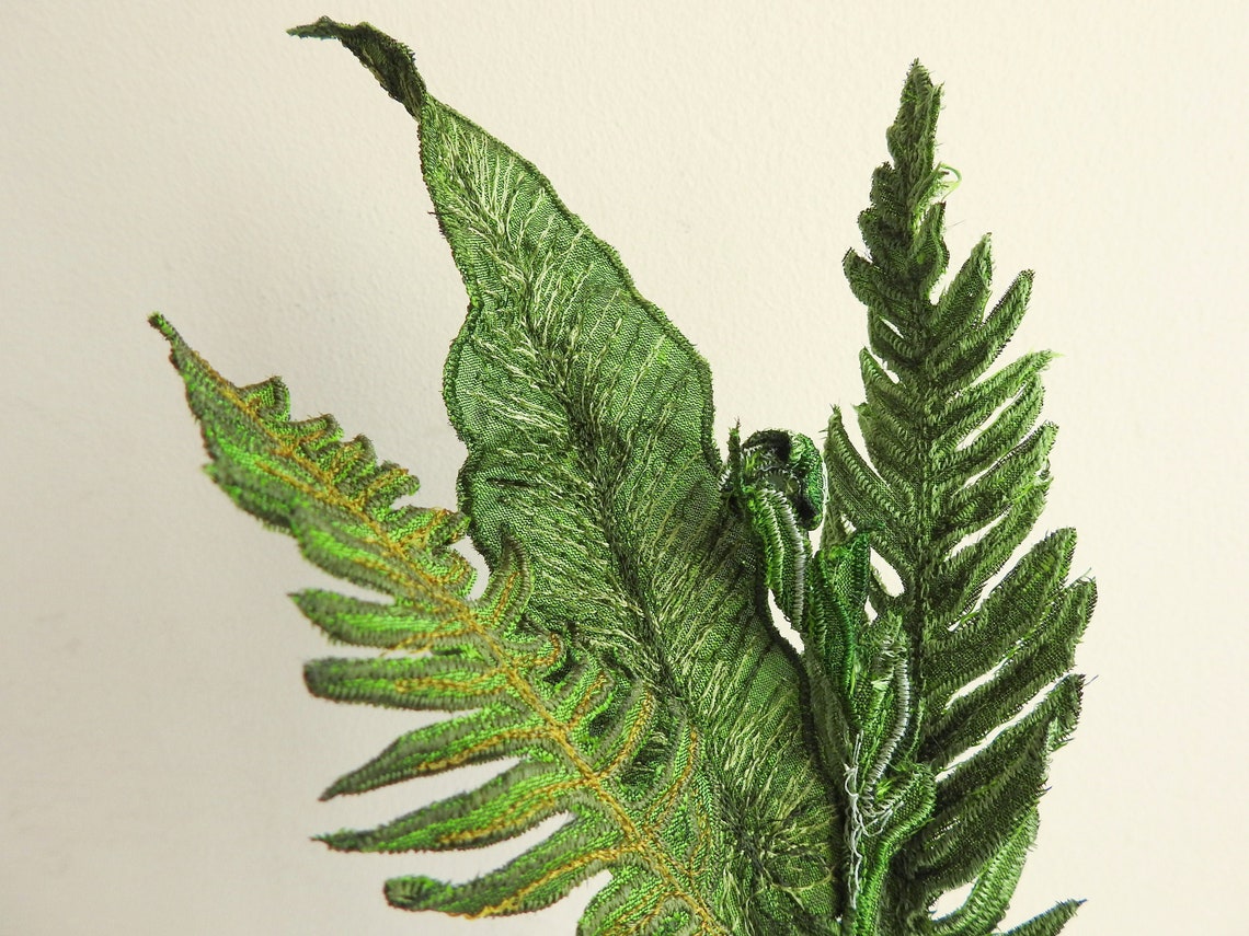 Embroidered Silk Fern Leaf Stems Fern Single Stems Botanical Etsy