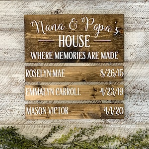 Personalized Grandma Gift | Grandparent Gifts | Grandchildren Sign with Names | Nana & Pops house where memories are made | Custom | For Mom