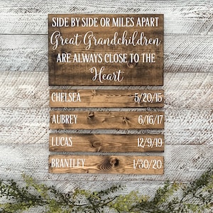 Gift for GREAT Grandparent | Great Grandparent Gift | Great Grandchildren Sign With Names | Side by Side or Miles Apart | Great Grandma |