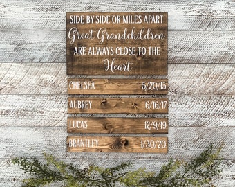 Gift for GREAT Grandparent | Great Grandparent Gift | Great Grandchildren Sign With Names | Side by Side or Miles Apart | Great Grandma |