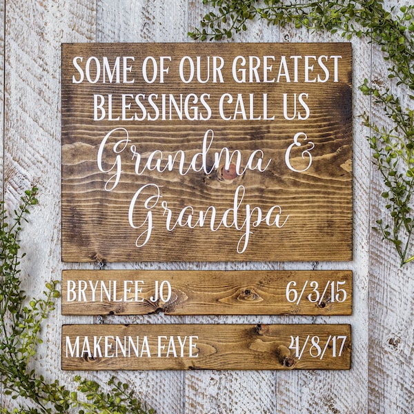 Personalized Grandpa Gift, Our Greatest Blessings Call Us Grandma and Grandpa, Grandparent Gifts, Grandchildren Sign With Names, Custom