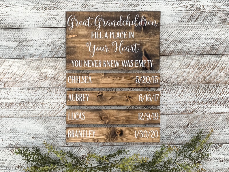 Great Grandparents Gift Fill a place in your heart Mothers Day Gift for Great Grandparent Great Grandchildren Sign With Names