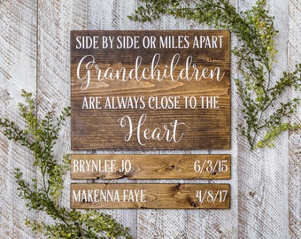 Side By Side Or Miles Apart, Grandparent Gifts, Grandparent Sign With Names, Gift for Grandma, Custom, from Daughter, from grandkids,