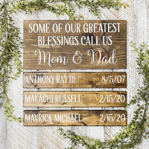 Gift for Mom | Some of Our Greatest Blessings Call Us Mom & Dad | Kids Name Sign With Birthdays | Custom | From Daughter |  Anniversary Gift