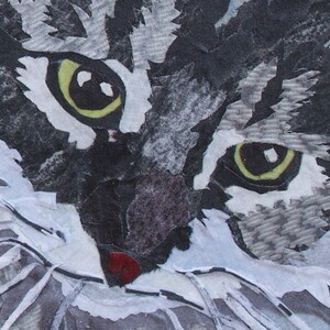 Vivian, 16W x 20H Wall Art, Cat Looking Up, Fabric Collage image 4