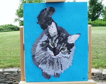 Vivian, 16"W x 20"H Wall Art, Cat Looking Up, Fabric Collage