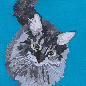 Vivian, 16W x 20H Wall Art, Cat Looking Up, Fabric Collage image 2