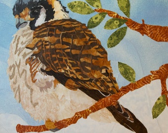 American Kestrel, Bird, Fabric Collage, Wall Art, 24" x 24" (60.96 cm x 60.96 cm), Is It Painted? Look Closer!