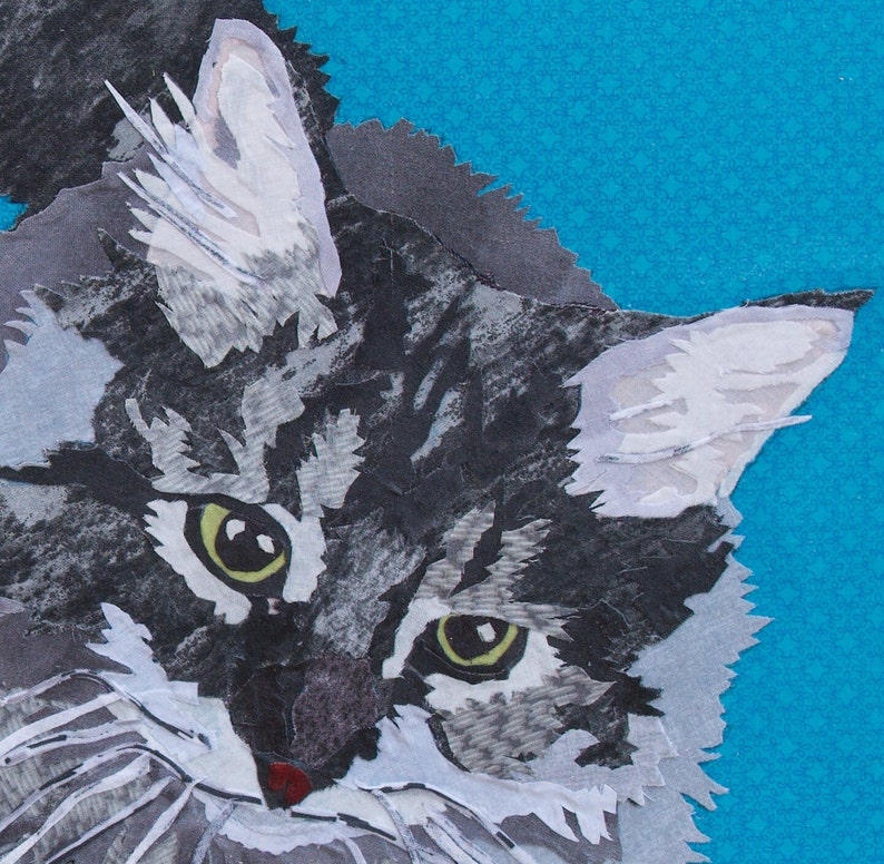 Vivian, 16W x 20H Wall Art, Cat Looking Up, Fabric Collage image 3