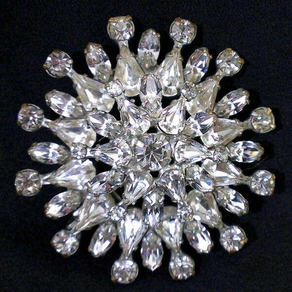 VTG Large Silver Rhinestone Snowflake Flower Pin Brooch – Vintage Sparkling Jewelry