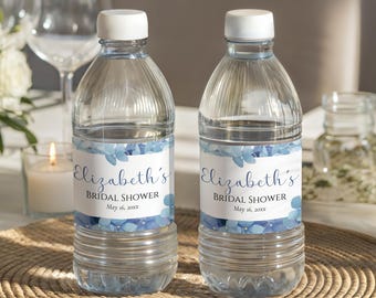 Water Bottle Label, Canva Template (Digital Download), 4x2, Custom Bridal Shower Water Bottle, Hydrangea Design, HY01