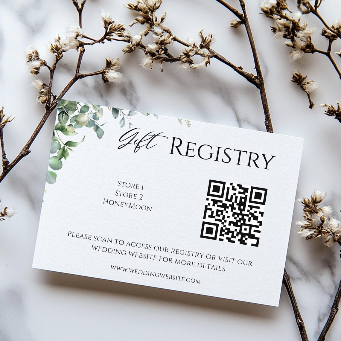 Eucalyptus Wedding Gift Registry With QR Code, Canva Editable Template ...