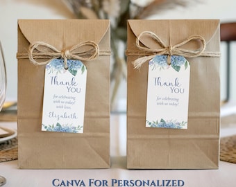 Thank You Tag, Canva Template, PNG Files, Printable, Digital Download, 2x3.5, Hydrangea Design, HY01