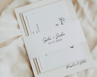 招待状用ベリーバンド、Canvaテンプレート（デジタルダウンロード）、2サイズ、結婚式招待状ラッピング、モダンウェディング、MN01