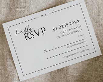 RSVP Template, Canva Template (Digital Download), 5x3.5, Mail In Card, Modern Wedding, MN02