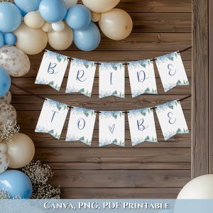 Bride To Be Bunting Flags, Canva Template, PNG, PDF Printable, Digital Download, Hydrangea, Rectangle / Spearhead / Swallowtail, HY01