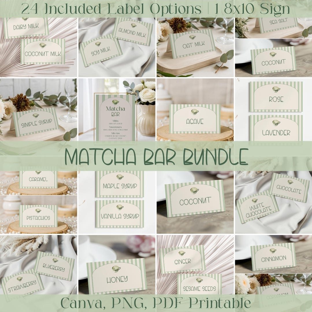 Matcha Bar Bundle, Canva Template (digital Download), 8x10 Sign, 24 ...