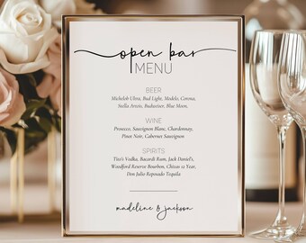 Open Bar Sign, Canva Template (Digital Download), 5x7 / 8x10, Drink Menu, Minimalist, MN04