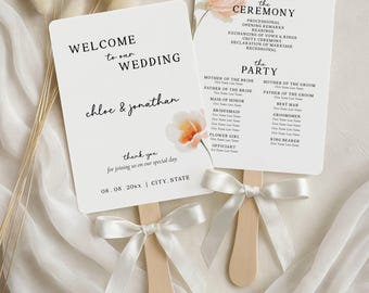 Wedding Program Fan, Canva Template (Digital Download), 5x7 & 10x7, Wildflower Wedding, Pastel, WF02