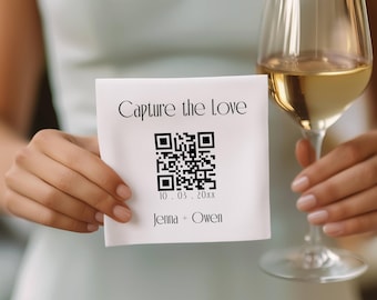 Capture the Love, Custom Napkins, Canva Template (Digital Download), 4.75x4.75 / 5x5, Wedding, Engagement, Anniversary, QR Code, CN01