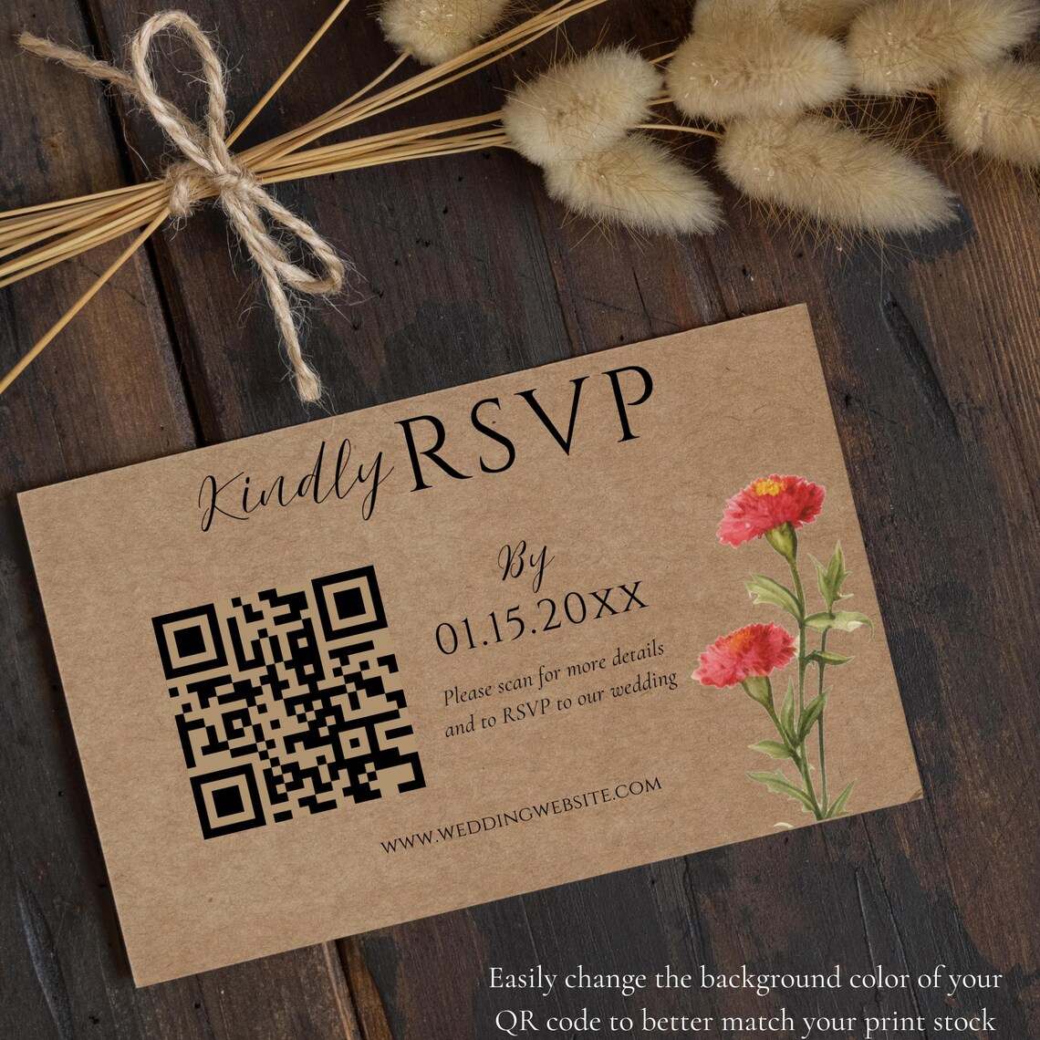 Wildflower Wedding RSVP QR Code, Wedding Rsvp Template, Rsvp Qr Code ...