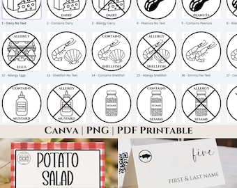 Food Allergy Icons, Meach Choices, Canva Template, PNG, PDF Printable, Digital Download, 15 Different Labels, Multiple Versions, FDL1