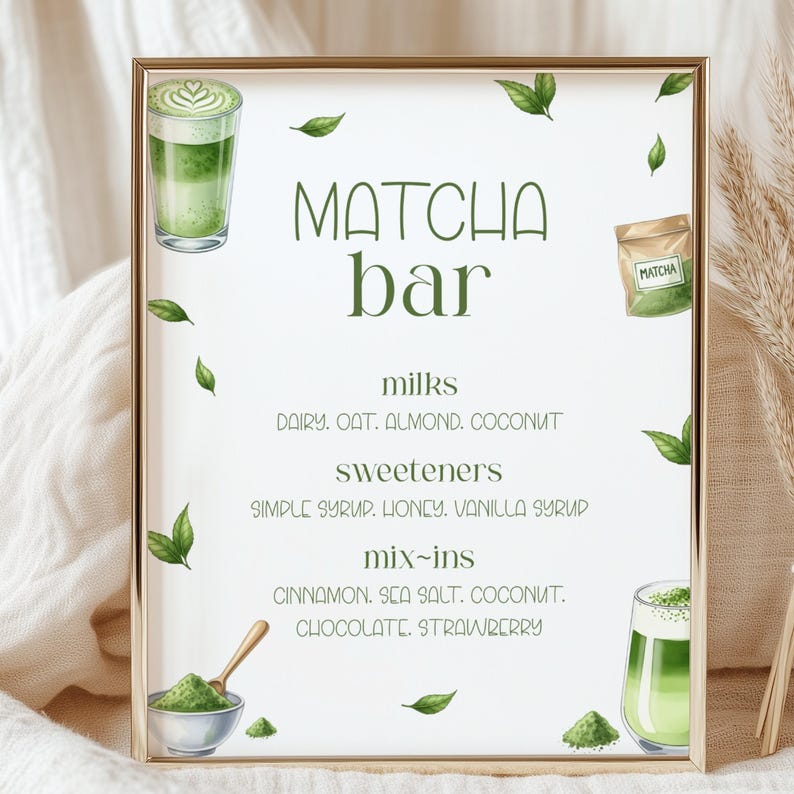 Matcha Text.pdf Matcha Bar Sign, Canva Template, PNG, PDF Printable, Digital Download ...