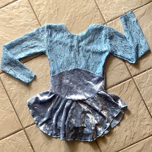 handmade Powder Blue Velvet Floral Sequin lace Girls competition figure ice skating dress 4(cxs) 4/6 (CS), 6/7 (CM), 8/10(CL), 12/14, 14/16