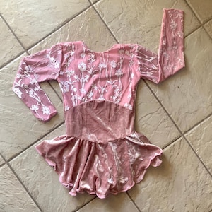 handmade Girls Mauve Pink Floral Burnout Imprint Competition Figure Ice Skating Dress 4(cxs) 4/6 (CS), 6x/7 (CM), 8/10 (CL), 12/14, 14-16