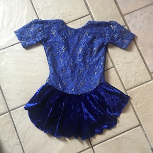 Handmade Royal blue Velvet lace Girls Ballet competition figure ice skating dress 4 (cxs) 4/6 (CS), 6/7 (CM), 8/10 (CL), 12/14 (cxl), 14/16