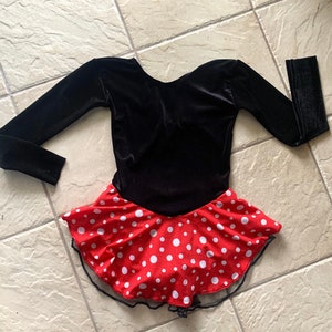 Handmade Minnie Mouse Polka Dot Girls Black Velvet competition figure ice skating dress 4 (cxs) 4/6 (CS) 6/7 (CM) 8/10 (CL), 12/14, 14/16