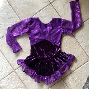 Handmade Dark Purple Velvet disco Sequin ruffle GIRLS Competition Figure ice skating Dress sizes: 4/6, 6x/7, 8/10, 12/14