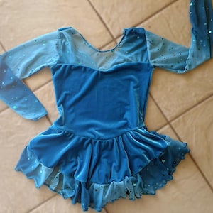 handmade GIRLS Turquoise sparkly Velvet Aqua Mermaid Dance competition figure ice skating dress 4 (CXS) 4-6 (CS), 6-7, 8-10, 12-14, 14-16