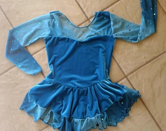 handmade GIRLS Turquoise sparkly Velvet Aqua Mermaid Dance competition figure ice skating dress 4 (CXS) 4-6 (CS), 6-7, 8-10, 12-14, 14-16