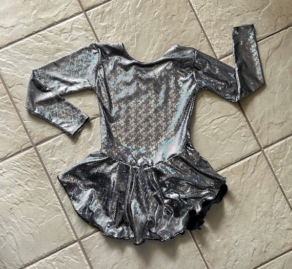 silver skating dress Feathered Ice Skating Competition Dress, Grey Black Swan Costume
