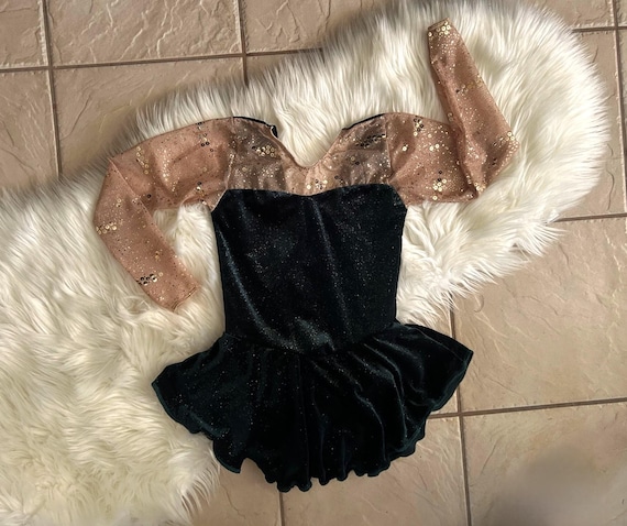 Handmade Girls Glittery Green Forest Embellished Nude Mesh competition  figure ice skating dress Kids sizes: 4, 4-6, 6-7, 8-10, 12-14, 14-16