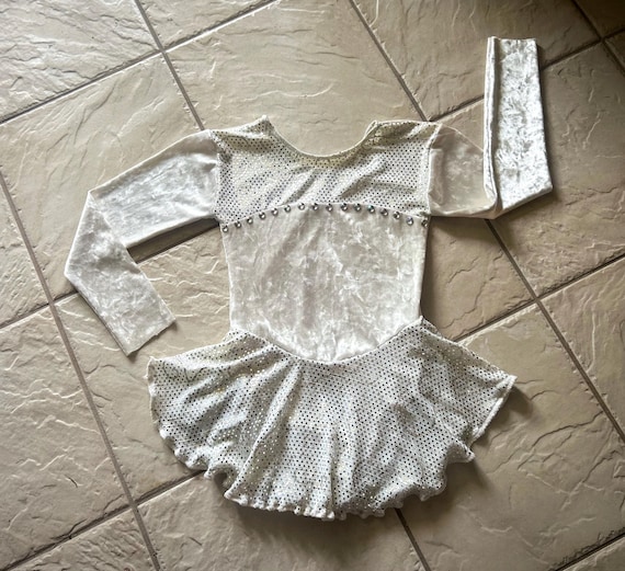 Handmade Girls Cream Velvet GEMS Sequin Swirls Cheer Dance