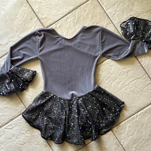 Handmade Gray Velvet Embroidered Sequin Double Skirt competition figure ice skating dress 4 (cxs) 4/6 (CS) 6/7 (CM) 8/10 (CL), 12/14, 14/16