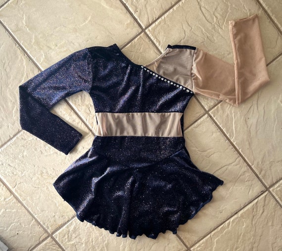 Handmade Girls Glittery Navy Velvet / Nude Mesh Ice Skating Competition  Dance Dress - Etsy