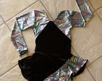 Vestido de niña hecho a mano de terciopelo negro metalizado plateado para competiciones de baile de animadoras y patinaje artístico sobre hielo (Tallas infantiles: 4T, 4/6, 6/7, 8/10, 12/14, 14/16)