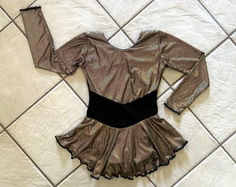 handmade Girls Gold Metallic Black Velvet Competition Figure Ice Skating Dress 4(cxs) 4/6 (CS), 6x/7 (CM), 8/10 (CL), 12/14, 14-16, 16-18