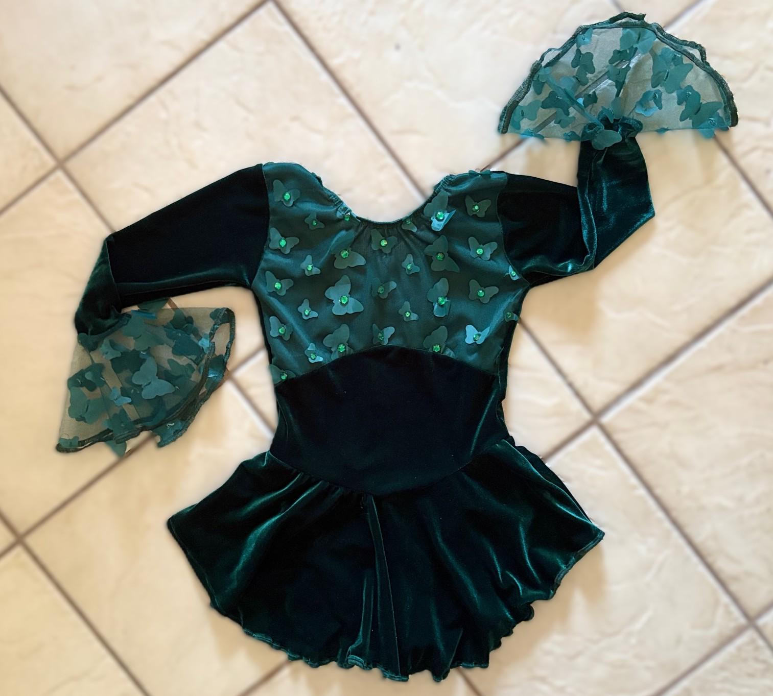 green emerald velvet dress mondressy Sparkling Women's Girls' Long Sleeves Training Practice Elegant Figure Skating Dress, Child 8 / Black main image 0