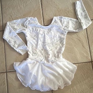 Girls Handmade Glittery Sequin Swirl Ice Snow White Chiffon Skirt competition figure ice skating Dance Skate Dress (Kids S, M, L, XL, XXL)