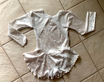 Handmade Girls Oatmeal Velvet Silver Sequin Cheer Dance Competition Figure Ice Skating Dress (Kids sizes: 4T, 4/6, 6/7, 8/10, 12/14, 14/16)