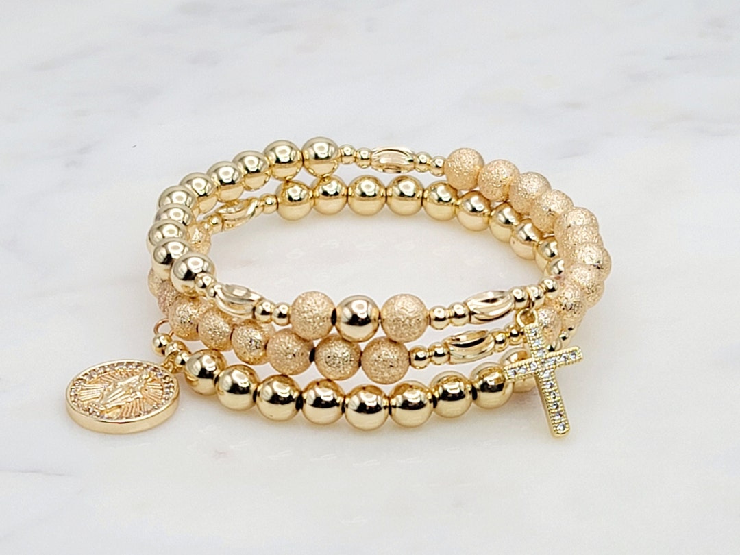 14k Gold Rosary Wrap Bracelet With Mary Charm and Cross - Etsy